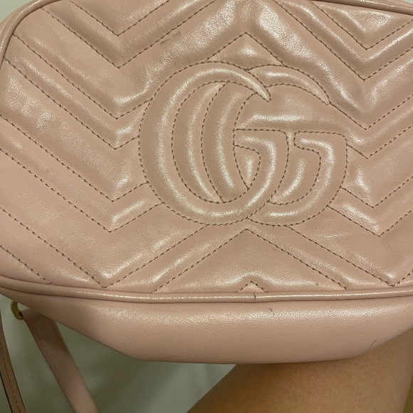 100% Authentic GUCCI GG Marmont Pink Leather Shoulder Bag with gold accent - Picture 4 of 6